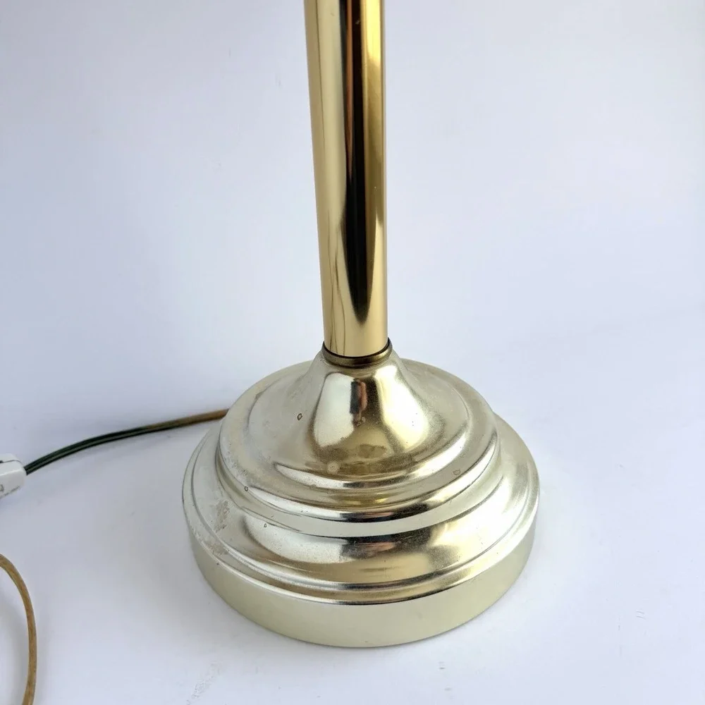 Mcm Starburst Etched Smoky Glass Panel Brass Frame Table Top Accent Lamp VTG